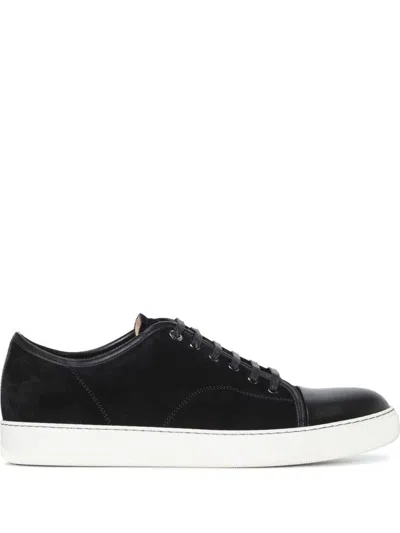 Shop Lanvin Suede And Nappa Captoe Low To Sneaker Shoes In 10 Black