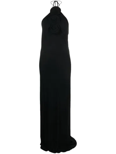 Shop Magda Butrym Long Dress With Halter Neckline And Flower Detail In Black