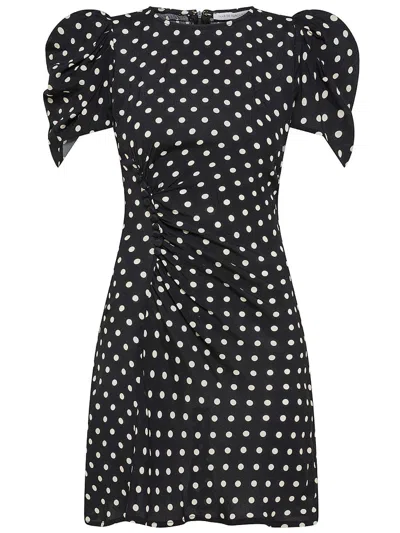 Shop Mar De Margaritas Karin Short Crinkled Viscose Dress With Polka Dot Print In Black