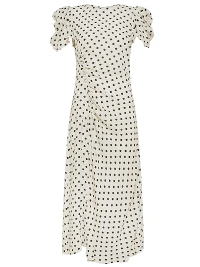 Shop Mar De Margaritas Kristel Midi Viscose Dress With Polka Dot Print And Front Slit In Cream