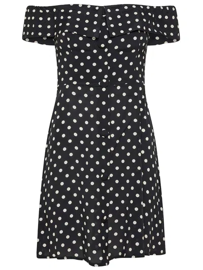 Shop Mar De Margaritas Yasmine Short Viscose Dress With Polka Dot Print And Buttons In Black