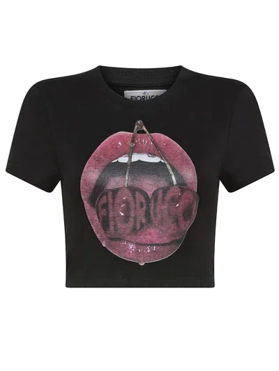 Shop Fiorucci Cotton Stretch T-shirt With Mouth And Cherry Print In Black