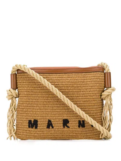 Shop Marni Marcel Summer Bag With Rope Shoulder Strap In Beige
