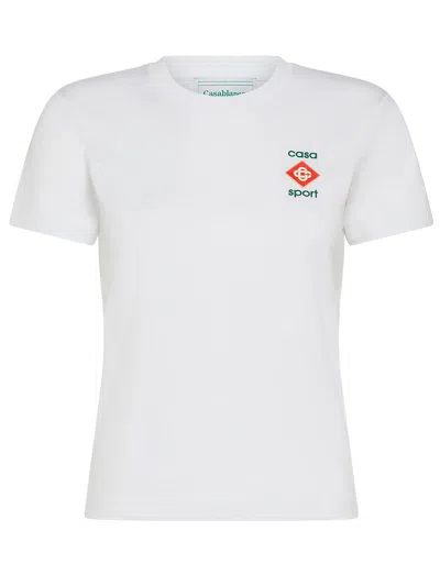 Shop Casablanca Cotton T-shirt With Front Appliqué Logo In White