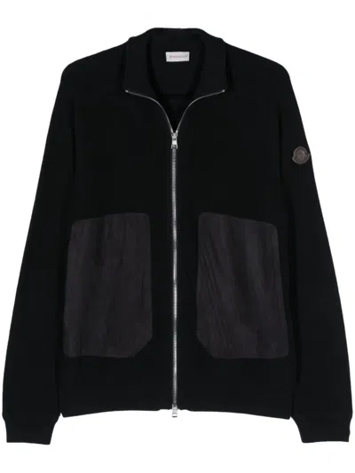 Shop Moncler Cotton And Cashmere Cardigan In Blue