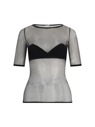 Nensi Dojaka Sleeves Contrast Trim Sheer Fitted Silhouette In Black