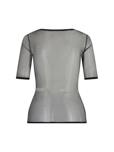 Nensi Dojaka Sleeves Contrast Trim Sheer Fitted Silhouette In Black