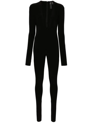 Shop Norma Kamali Jumpsuit With Deep V-neck In Black