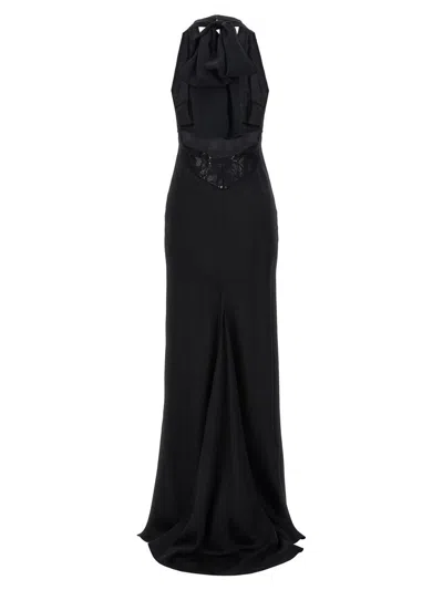 Shop N°21 Lace Satin Long Dress In Black