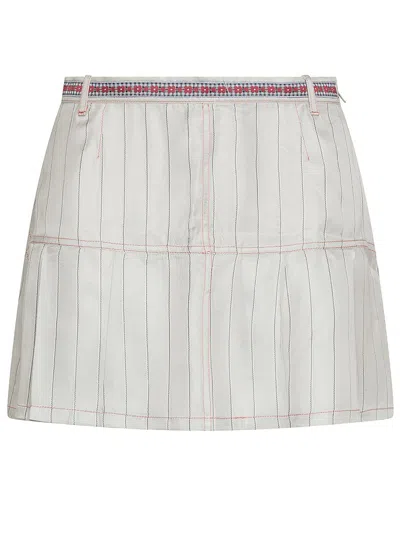 Shop Cormio Chelsey Viscose Miniskirt With Colored Belt And Striped Pattern In Beige