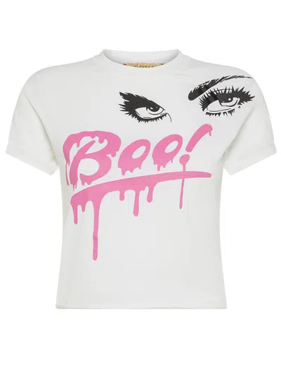 Shop Cormio Boah Cotton T-shirt With Eye Print And Text In White