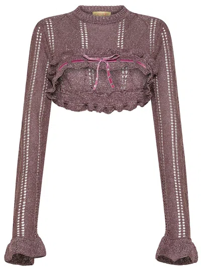 Shop Cormio Annalisa Top In Glittery Viscose With Ruches In Purple