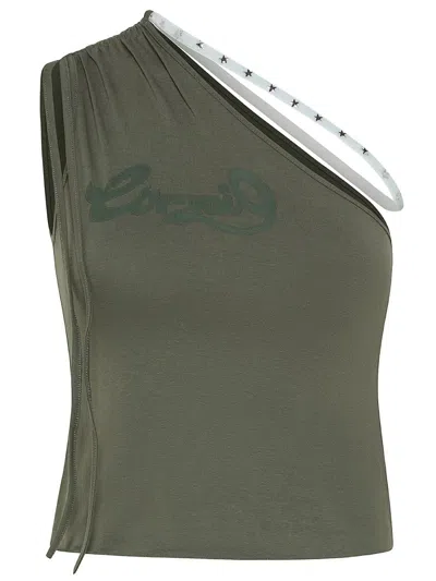 Shop Cormio One-shoulder Erika Top In Stretch Cotton In Green