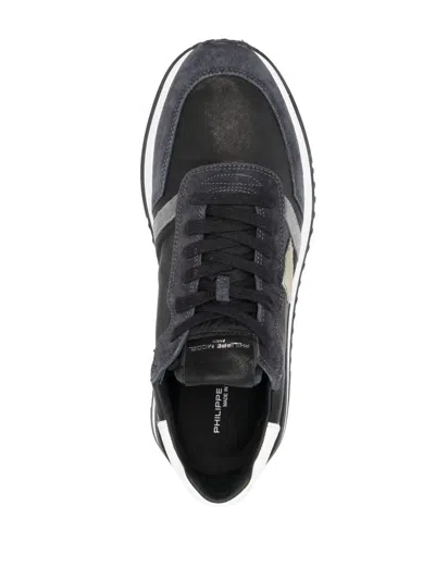 Shop Philippe Model Tropez Calfskin Leather Sneakers With Logo In Black