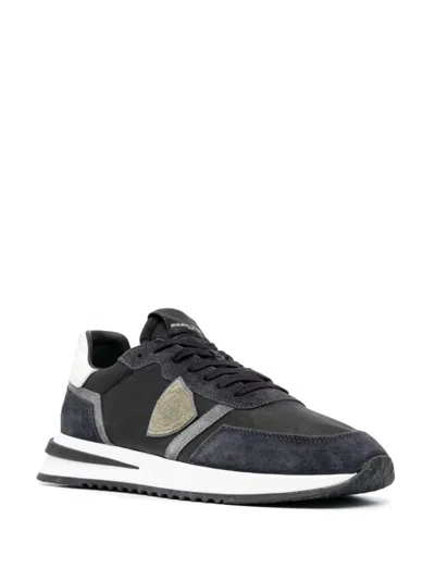 Shop Philippe Model Tropez Calfskin Leather Sneakers With Logo In Black