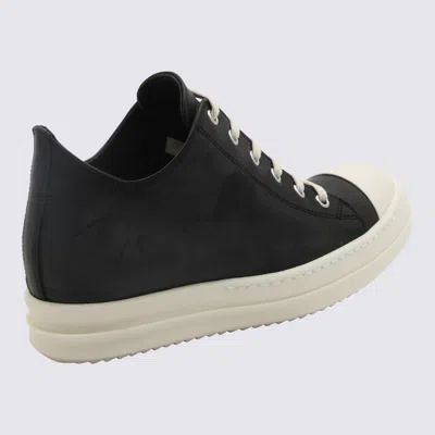 Shop Rick Owens Black And Milk Leather Sneakers In Black/milk/milk