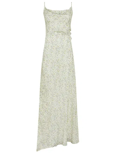 Shop Mar De Margaritas Kelly Long Viscose Dress With Floral Print And Front Slit In Cream