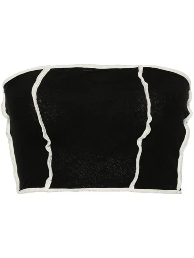 Shop Nanushka Luisa Crop Top In Recycled Strapless Fabric In Nero E Bianco