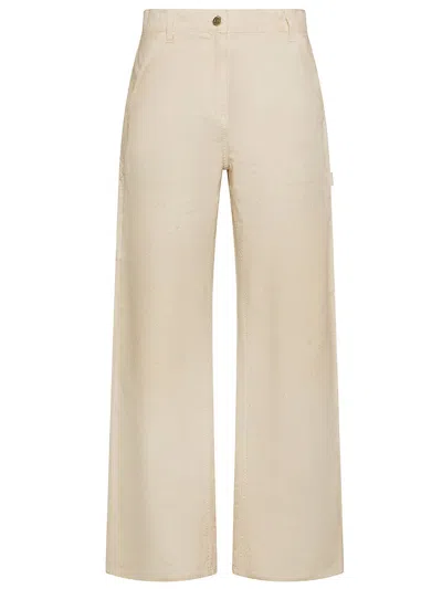 Shop Golden Goose High-waisted Wide-leg Cotton Pants In Beige