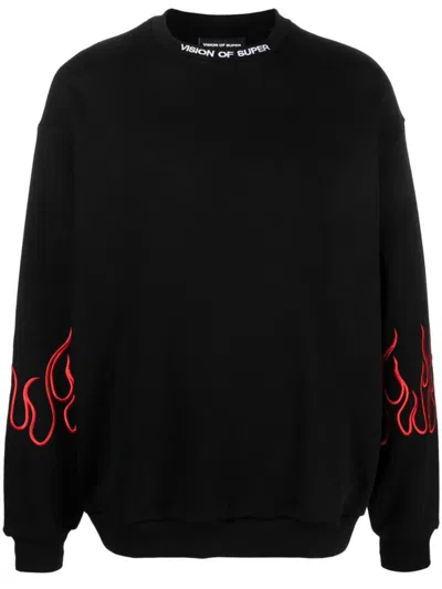 Shop Vision Of Super Cotton Sweatshirt With Flame Print In Black