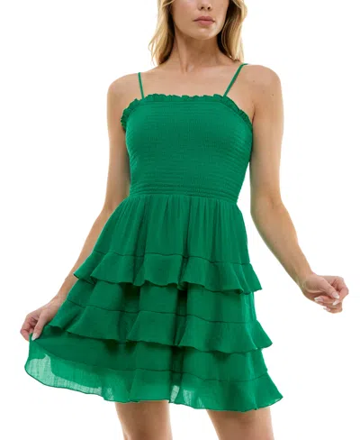 Shop Trixxi Juniors' Smocked Gauze Fit & Flare Dress In Parakeet