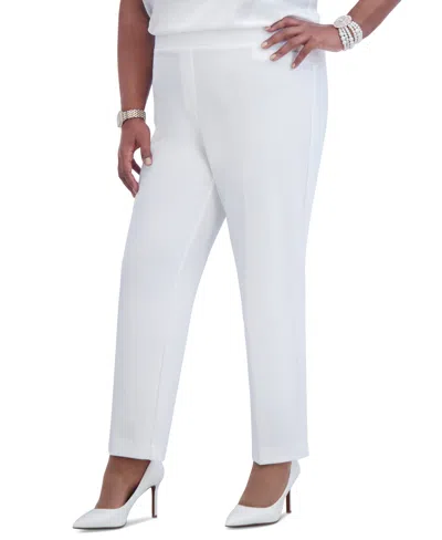 Kasper Plus Size Stretch-crepe Straight-fit Suit Pants In White