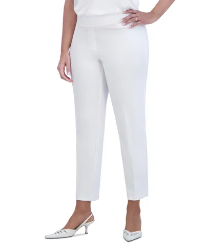 Kasper Plus Size Stretch-crepe Straight-fit Suit Pants In White