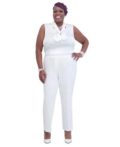 Kasper Plus Size Stretch-crepe Straight-fit Suit Pants In White