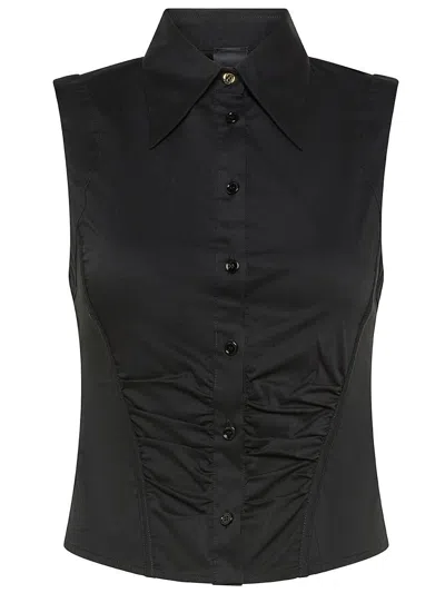 Shop Pinko Clio Front-ruched Cotton Shirt In Black