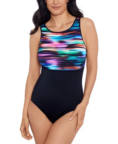 Shop Swim Solutions Women's High-neck One-piece Swimsuit In Multi