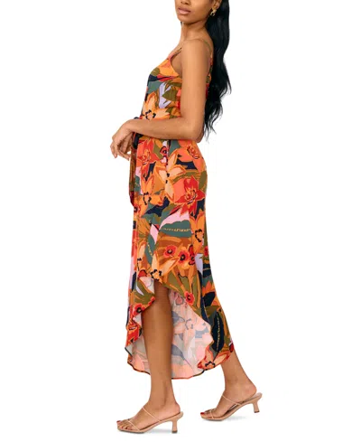 Shop Msk Women's Tropical-print Tie-waist Jumpsuit In Olive Multi