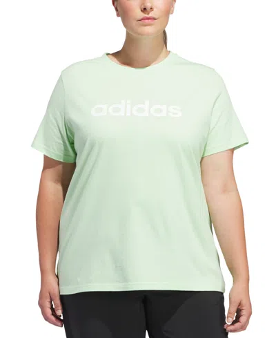 Shop Adidas Originals Plus Size Cotton Crewneck Logo-print Tee In Clear Pink