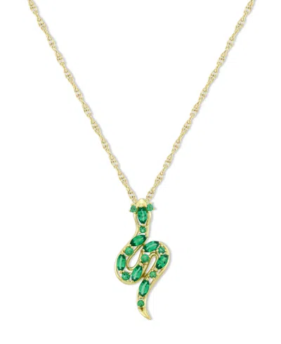 Shop Macy's Lab-grown Emerald Snake 18" Pendant Necklace (5/8 Ct. T.w.) In 14k Gold-plated Sterling Silver