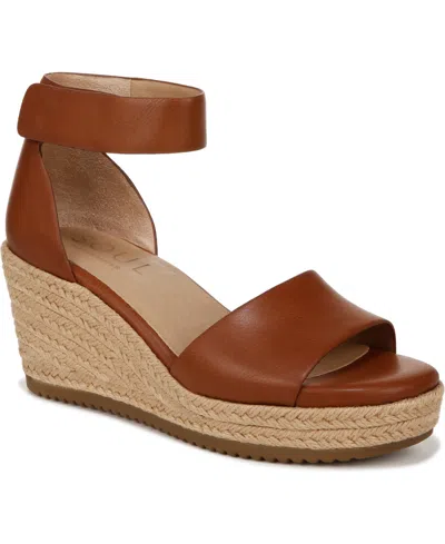 Shop Soul Naturalizer Oakley Ankle Strap Wedge Sandals In Mid Brown Faux Leather