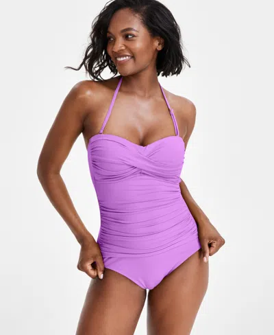 Shop Anne Cole Twist-front Ruched One-piece Swimsuit In Purple Heather