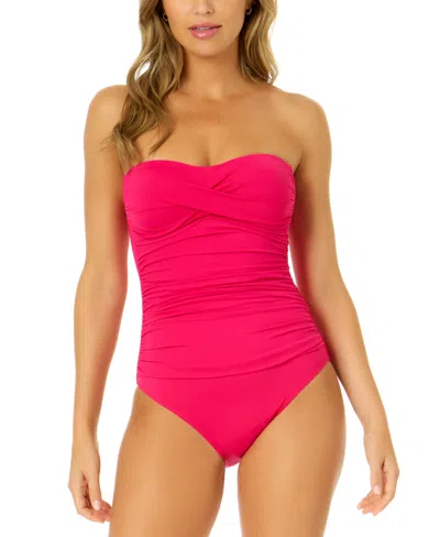 Shop Anne Cole Twist-front Ruched One-piece Swimsuit In Purple Heather