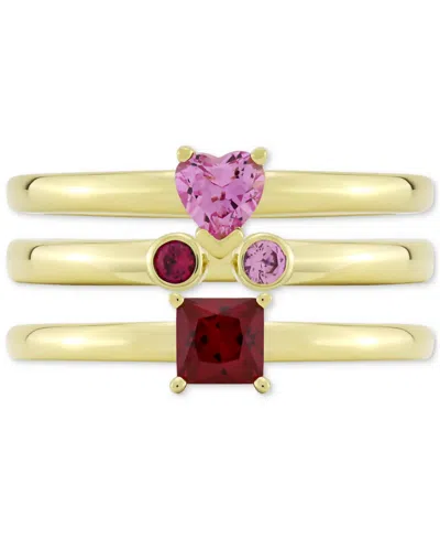 Shop Macy's Lab-grown Ruby (1/2 Ct. T.w.) & Lab-grown Pink Sapphire (1/3 Ct. T.w.) Stack Look Ring In 14k Gold O In Ruby And Pink Sapphire