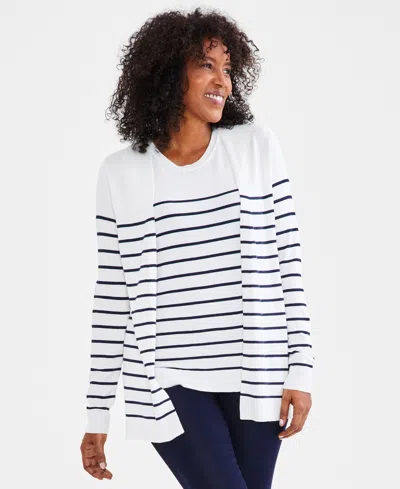 Shop Style & Co Women's Sleeveless Shell Sweater Top, Created For Macy's In White Stripe