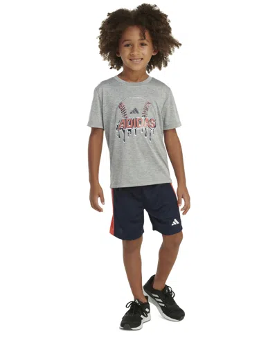Shop Adidas Originals Toddler & Little Boys 2-pc. Soccer Ball Logo Graphic T-shirt & 3-stripes Colorblocked Mesh Shorts Se In Med Grey Heather