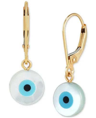 Shop Macy's Mother Of Pearl & Enamel Evil Eye Leverback Drop Earrings In 10k Gold In Yellow Gold
