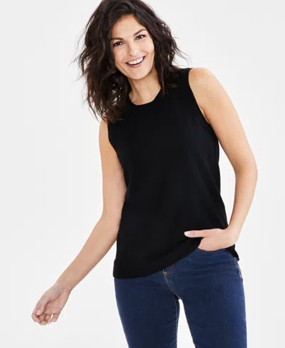 Shop Style & Co Women's Sleeveless Shell Sweater Top, Created For Macy's In Deep Black