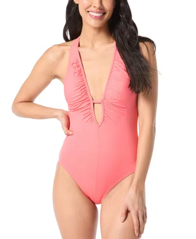 Shop Vince Camuto Women's Plunge Cutout One-piece Swimsuit In Pop Coral