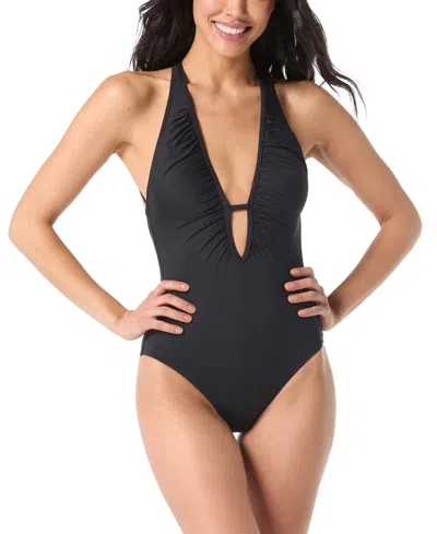 Shop Vince Camuto Women's Plunge Cutout One-piece Swimsuit In Black