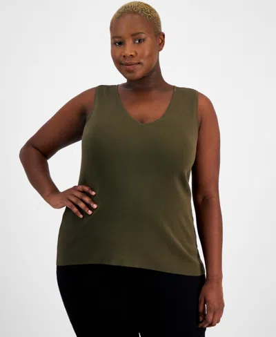 Shop Tahari Asl Plus Size V-neck Sleeveless Tank Top In Loden