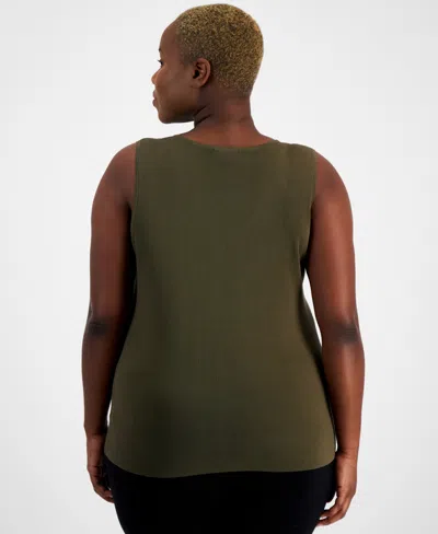 Tahari Asl Plus Size V-neck Sleeveless Tank Top In Loden