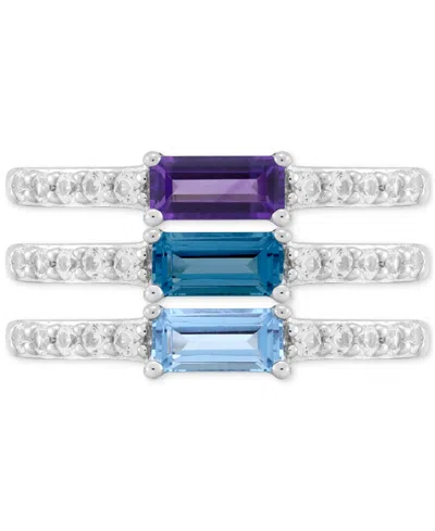 Shop Macy's 3-pc. Set Multi-gemstone (1-1/4 Ct. T.w.) & Lab-grown White Sapphire (5/8 Ct. T.w.) Stack Rings In S In Multi Gemstone