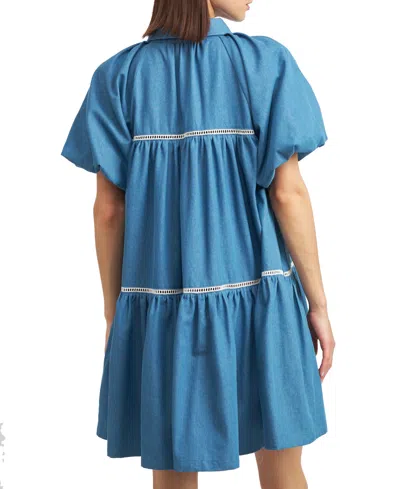 Shop En Saison Women's Tara Puff-sleeve Babydoll Shirtdress In Chambray