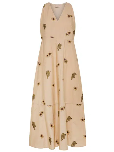Shop Twinset Cotton Midi Dress With Flower And Leopard Print In Multicolour