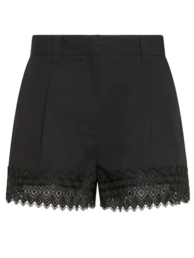 Shop Twinset Stretch Cotton Shorts With Embroidery In Black
