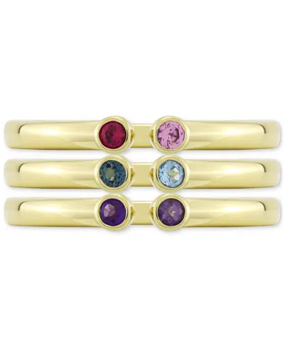 Shop Macy's 3-pc. Set Multi-gemstone Stackable Cuff Rings (1/4 Ct. T.w.) In 14k Gold-plated Sterling Silver